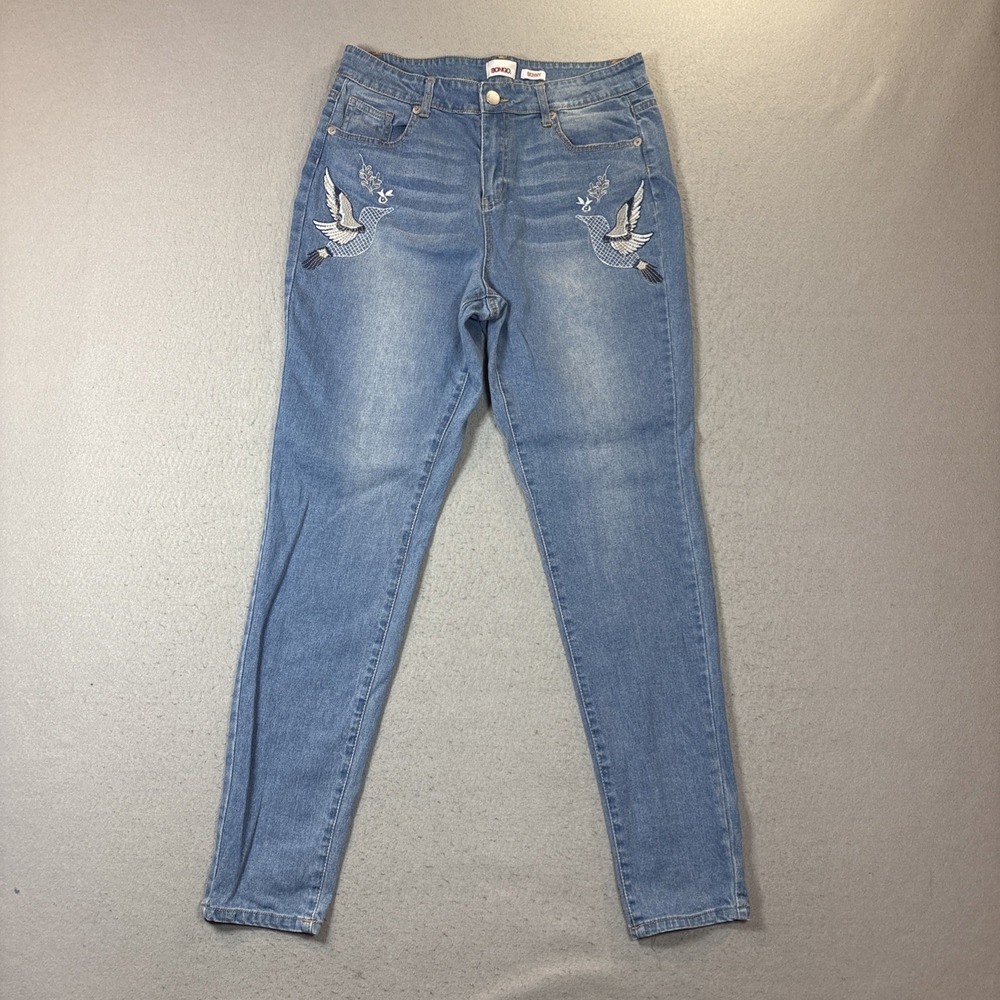 BONGO Size 16 Bird Embroidered Blue Stretch Jeans Tapered
